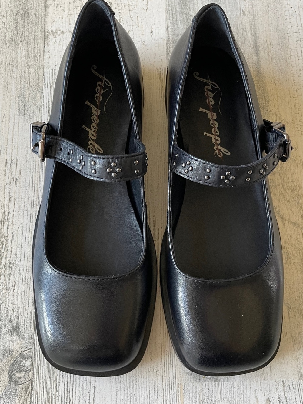 Free People Black Rumor Mary Jane Leather Flats Sz 6 NWT